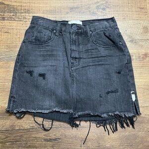 One TeaSpoon Distressed Fringed Black Mini Denim Skirt 28 womens jean skirt 28